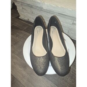 Clarks Mallory Luna Wedge Heel Black Metallic Textile Women's, Size‎ 7, Classy